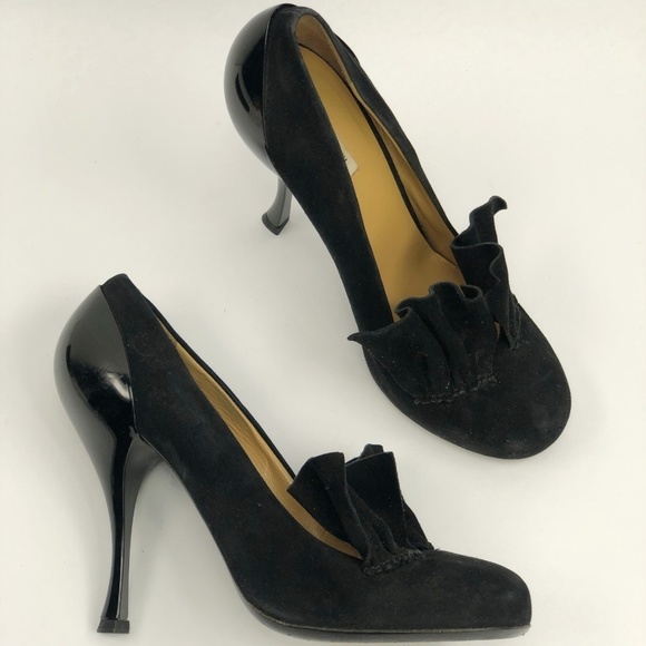 Miu Miu Suede Patent Leather Pleated High Heels 37
